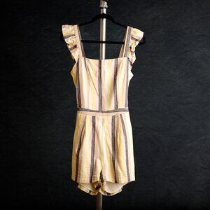 BTFL-life Linen Blend Striped Ruffle Romper Size S